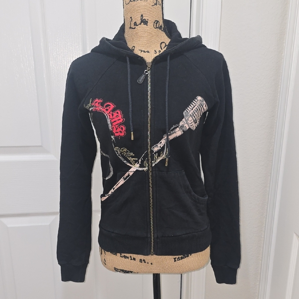 L.A.M.B. Black Hoodie with Microphone Graphic